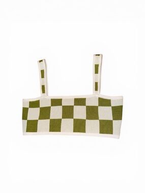 Belle the Label Green Wasabi Checkered Knit Crop Tank Top